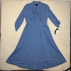 Perceptions NY Womens Size M 1/2 Sleeve Faux Wrap Dress Periwinkle Blue NEW